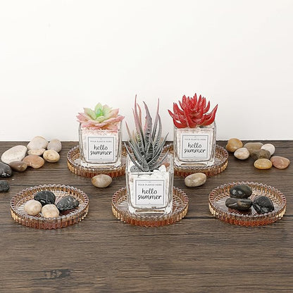 JUXYES 8 Pack Amber Tone Crystal Coasters Round Cup Mat, Glass Coasters for Drinks Coffee Tea Wine, Decorative Wine Bottle Coaster, Crystal Drink Coasters for Restaurant bar Kitchen Dining Table