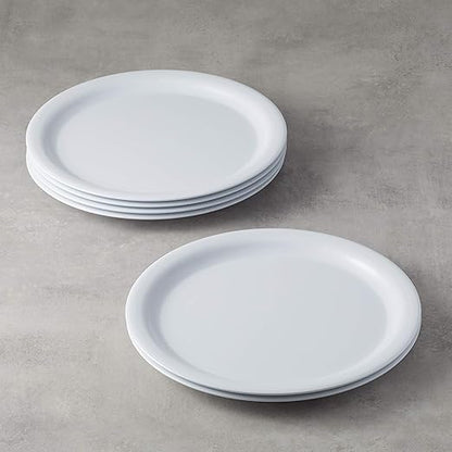 Amazon Basics Melamine (Plastic) Plate, 6 Piece Set, 9 in, White