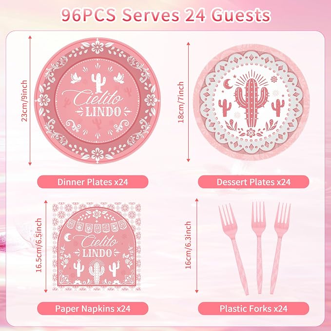96 Pcs Pink Cielito Lindo Party Decorations, napkins and forks, Mexican fiesta - Image 2