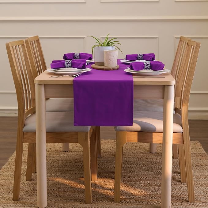 Encasa XO Table Runner, Cotton Canvas Dining Runner 13"x48" | Purple, 180 GSM - Image 4