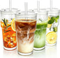 4PCS 20oz Glass Cups with Lids and Straws, Iced Coffee Cups with Lids, Stylish by WelcomeToColnic