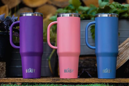 Beast 50 oz Tumbler with Handle Stainless Steel Vacuum Insulated Coffee Ice Cup Double Wall Travel Flask (Deep Purple)