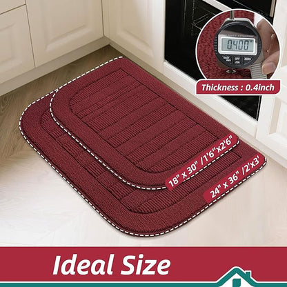 BEQHAUSE 24x36 Inch Kitchen Rug Mat Durable Kitchen Rugs Non-Slip Washable Absorbent Kitchen Mats for Floor Dirt-Resistant Semicircular Kitchen Mat (Red)