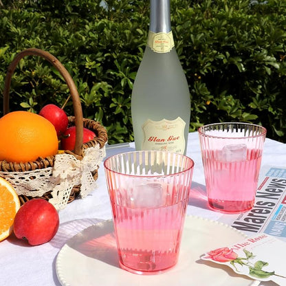 48 PCS Plastic Ribbed Drinking Glasses Pink 10oz Vintage Ripple Stemless Wine - Image 4