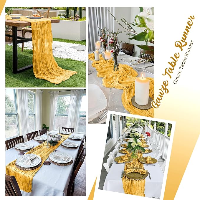 8 Pack Gold Cheesecloth Table Runners 20x120 Inch Gauze Table Runner 10FT - Image 5
