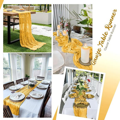 8 Pack Gold Cheesecloth Table Runners 20x120 Inch Gauze Table Runner 10FT - Image 5