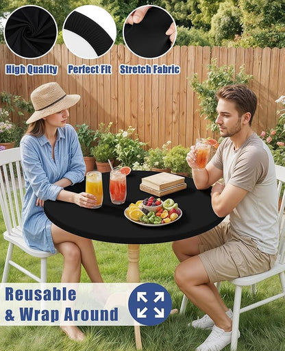 Round Spandex Tablecloth 2 Pack, Elastic Fitted Waterproof Tablecloths for 45"-56" Tables, Stretch Washable Picnic Table Cover for Camping, Dining, Indoor and Outdoor, Black