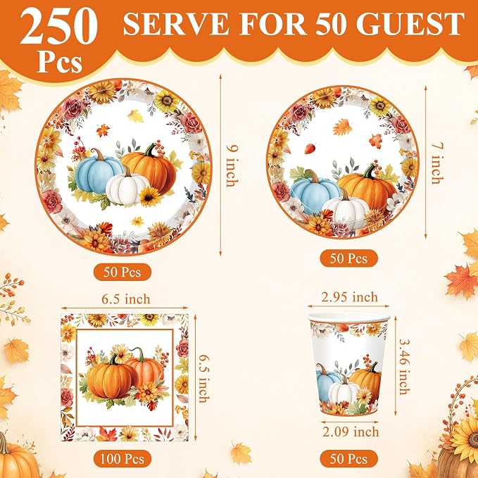 Pickmesh 250 Pcs Fall Thanksgiving Party Decorations Fall Maple Leaves Pumpkins - Image 2
