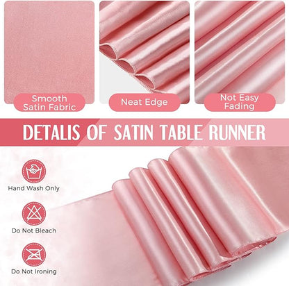 Breling 24 Packs Black and Rose Breling Disposable Plastic Tablecloths and Satin Table Runner Set, 54 x 108 Inch Tablecloth, 12 x 108 Inch Table Runners for Wedding Graduation Birthday Baby Shower