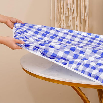 Walrus Round Vinyl Fitted Tablecloth with Flannel Backing Elastic Edge Design Table Cover Waterproof Oil-Proof PVC Table Cloth Stain-Resistant Best for 45"-56" Round