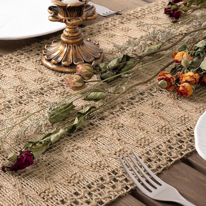 Boho Table Runner Summer Farmhouse Burlap Dining Dresser Scarf Home Decor | - Image 5