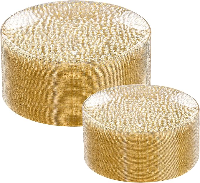 Rubtlamp 100Pcs Gold Glitter Plastic Plates, Heavy Duty Glitter Disposable by Rubtlamp