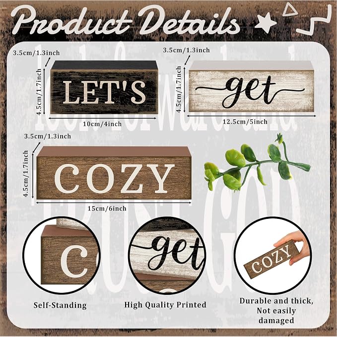 Moucuny 4 Pcs Farmhouse Table Decor Inspirational Wooden Signs Rustic - Image 2