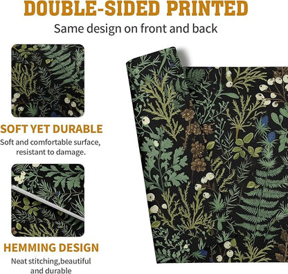 Black Sage Green Leaves Placemats Set of 4 Vintage Botanical Fern Leaf Floral Place Mats Farmhouse Heat Resistant Washable Kitchen Dining Linen Table Mats for Home Party Decor 12x18 Inch