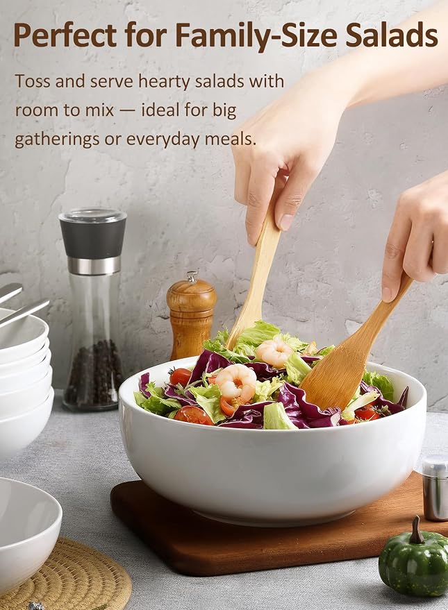 Pasta Serving Bowls 120 Ounce 9.7” Large Serving Bowls, Porcelain Salad Bowls - Image 3