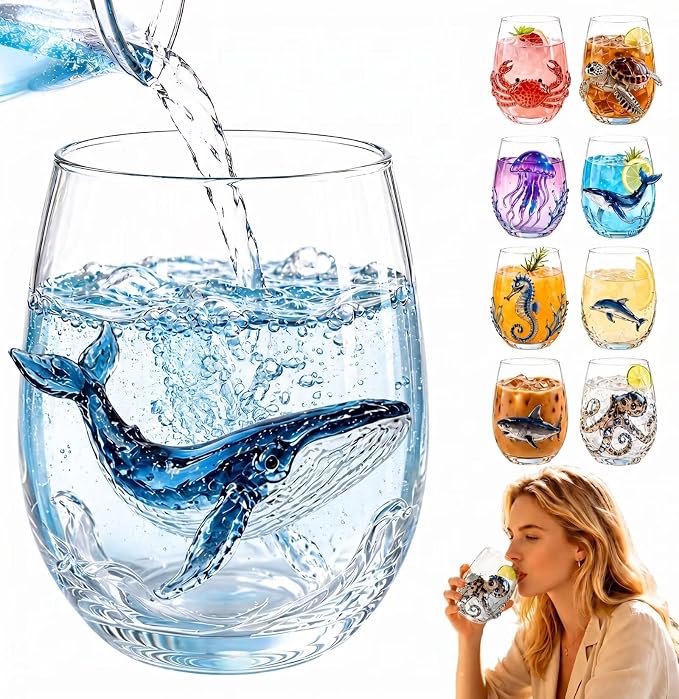 Blue Whale Artisanal Glassware, 3D Ocean Animal Drinking Glass Cup | by Unknown