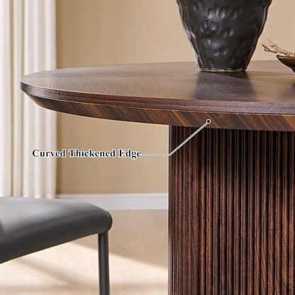 T4TREAM 47" Fluted Round Dining Table for 4-6, Mid-Century Modern Kitchen Table with Thickened Edge & Sturdy Pedestal Base for Kitchen Living Room,Dark Walnut(Table Only)