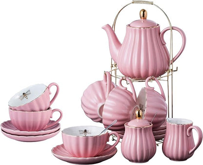 Jusalpha Porcelain Tea Set- 8 OZ Coffee/Teacup, Cup Holder, Serve of 6- by Jusalpha