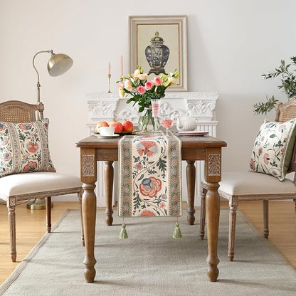 Designer Vintage Linen Extra Long Table Runner, Floral Pattern, Dining Table - Image 3