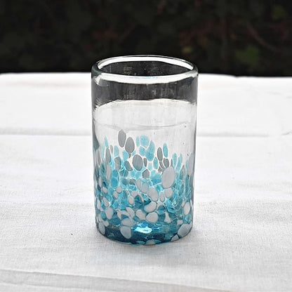 MAREY Hand Blown Drinking Glasses Artisan Crafted from Mexico Set of 6 pieces (Sky Confetti, Water 16 Oz.)