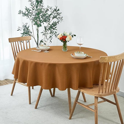 maxmill Tablecloth Weaved Texture Pattern Tablecloth Water Resistance Antiwrinkle Spillproof Soft Table Cloth for Fall Harvest Thanksgiving Parties Holiday Dinners, Round 90 Inch, Amber