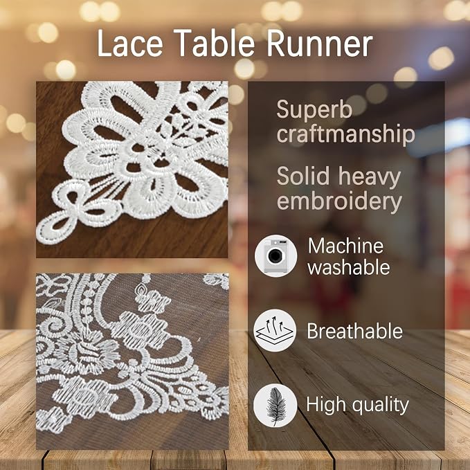 Lace Table Runner Dresser Scarf, Macrame Floral Embroidered Vintage Exquisite - Image 3