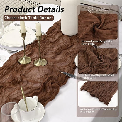 8 Pack Brown Cheesecloth Table Runner 17x108 inch Boho Gauze Cheese Cloth Table - Image 5