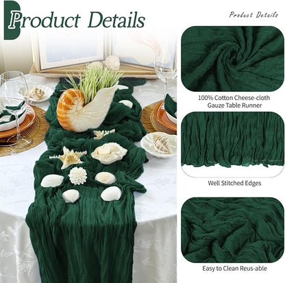 3 Pack Emerald Green Cheesecloth Table Runner 17x108 Inch Semi Sheer Boho Gauze - Image 5