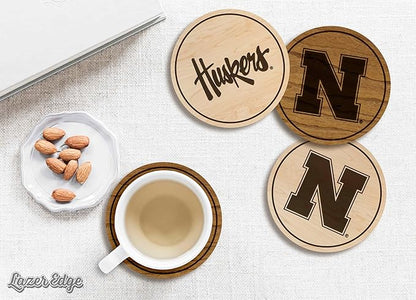 LazerEdge Nebraska Huskers Wooden Coaster Set - Maple Wood - Officially Licensed Product - 4-Pack