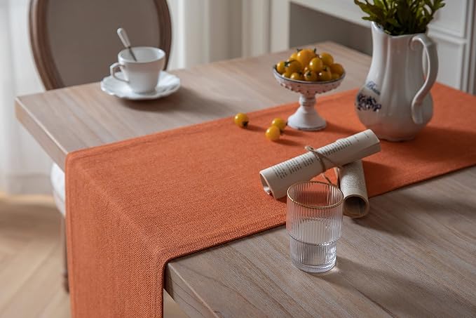 Burlap Style Farmhouse Table Runner, 14x36 Inches Harvest Pumpkin | Thick - Image 4