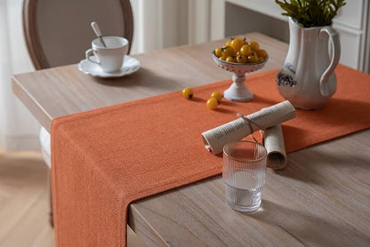 Burlap Style Farmhouse Table Runner, 14x36 Inches Harvest Pumpkin | Thick - Image 4