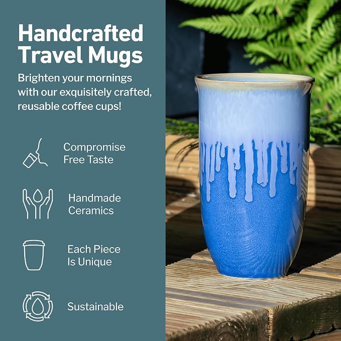 NOVA CERAMICS Ceramic Tumbler– Blue Ceramic Mug – Microwave & Dishwasher Safe - Image 2