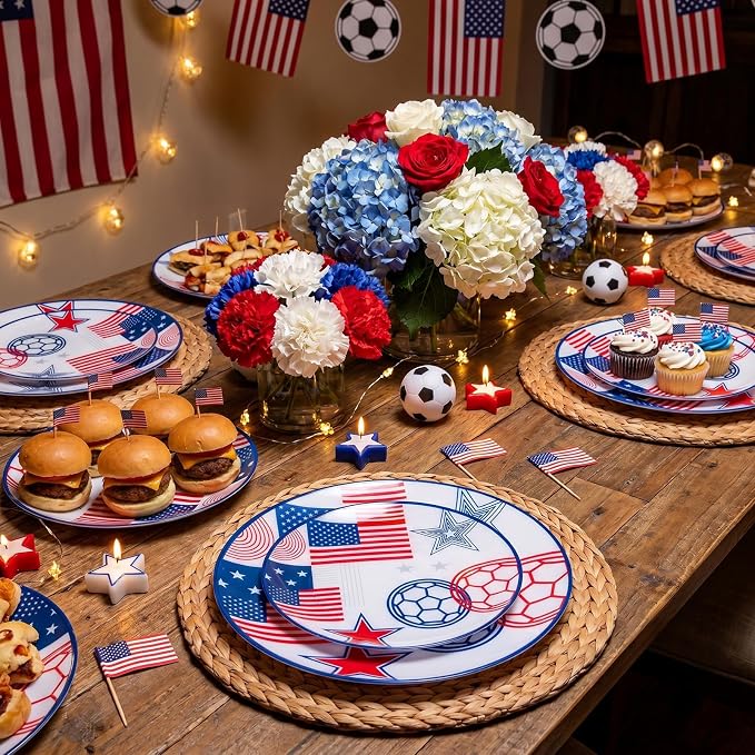 20 Red and Blue Plastic Soccer Plates, Disposable Plates - Image 9
