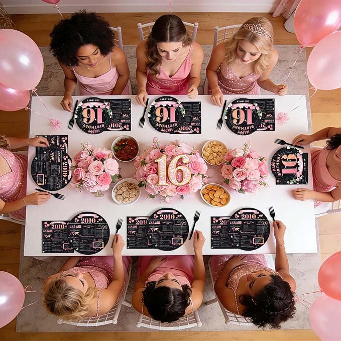 96Pcs 16th Birthday Party Decorations, Serves 24 | Rose Gold Plates and Napkins - Image 7