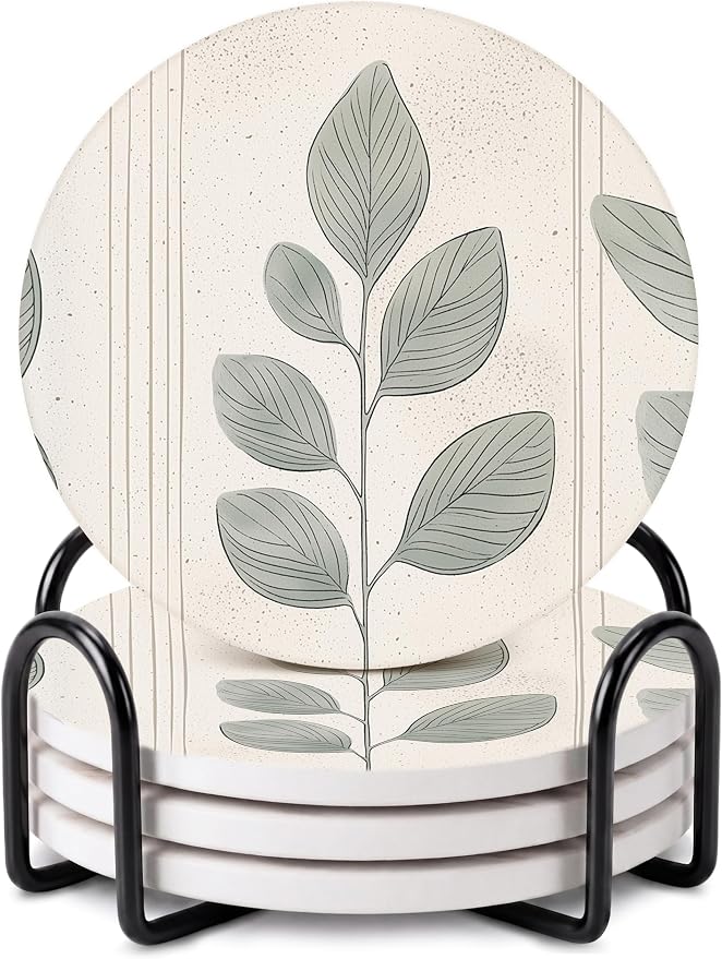 VEYRO Ceramic Coasters Set of 6 or 4 – Absorbent Stone Drink Coasters by Veyro