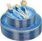 Rubtlamp 150Pcs Blue Plastic Plates, Gold Plastic Dinnerware Set For 30 Guest, Hammered Heavy Duty Plates with Gold Rim Include 30Dinner Platos, 30Salad Platos,90 Cutlery