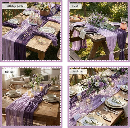 12 Pcs Gradient Purple Cheesecloth Gauze Table Runners | Boho Wedding Decor - Image 4