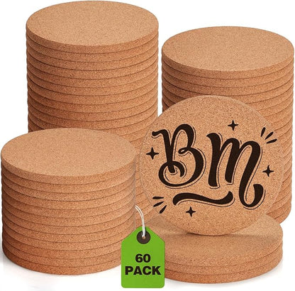 60 PCS Cork Coasters for Laser Engraving, Thick Absorbent Blank Coasters | 4 by GOHDODD