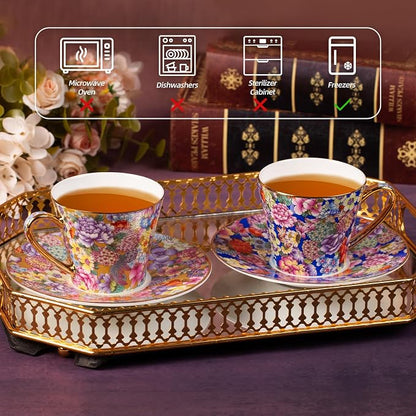 KAMMAK Tea Cup and Saucer, Ceramic Coffee Cups, 7.5 oz, Afternoon Tea and - Image 6