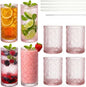 Pink Drinking Glasses Set of 8, 12 Oz Highball & 10 Oz Cocktail Glasses by FERAHI