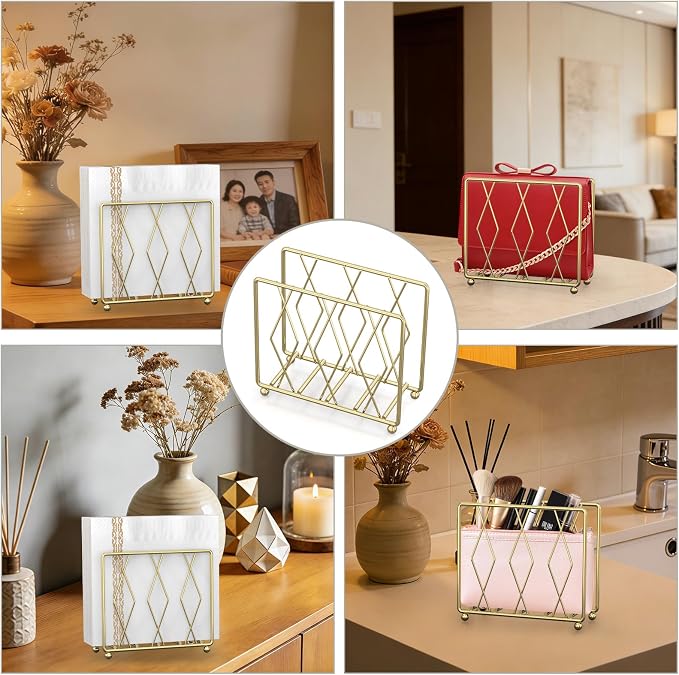 Gold Metal Napkin Holder for Table | Modern Upright Dispenser for Paper Napkins - Image 5