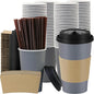 100 Pack 16 oz Disposable Coffee Cups with Lids and Sleeves, To Go Coffee Cups with Lids, Leak-Proof Hot Coffee Cups, PLA Gray Paper Coffee Cups for Hot Beverage