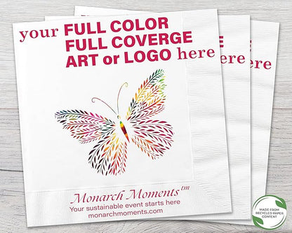 Custom Dinner Napkins - Personalized Recycled Paper Content Napkins - Eco-friendly & Full-Color Digital Printed - Events & Celebrations - Pack of 50 - Coin Edge Embossed Full Coverage, 8"x 8"