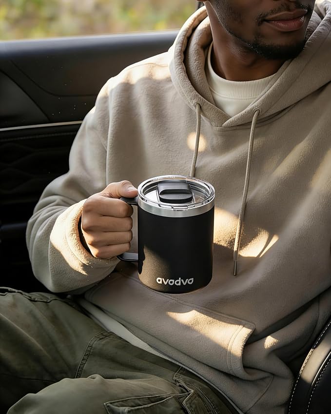 12oz Insulated Coffee Mug with Lid – Includes Two Lids, Stainless Steel Coffee - Image 9