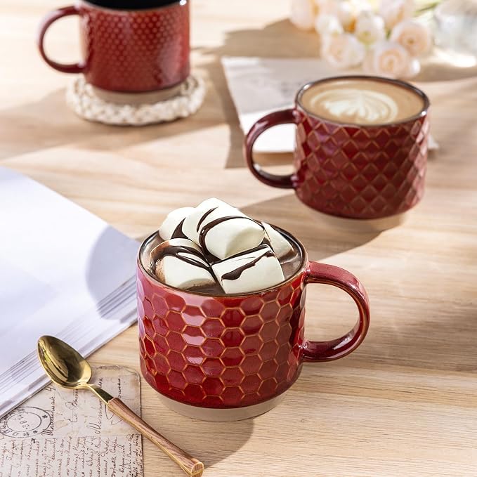 GBhome 12 OZ Stackable Coffee Mugs Set of 4, Ceramic Coffee Cups Set | 4 - Image 3