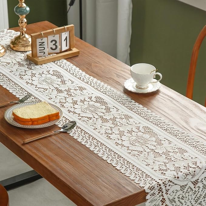2Pcs Lace Table Runners with Tassels, Farmhouse Boho Doily Vintage Floral - Image 6