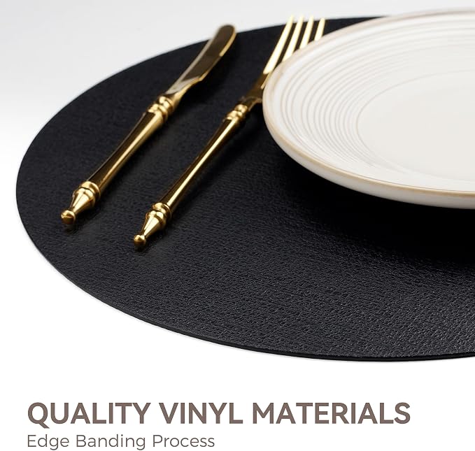13" Round Placemats Set of 6, Reversible Faux Leather Heat Resistant Table Mats - Image 5