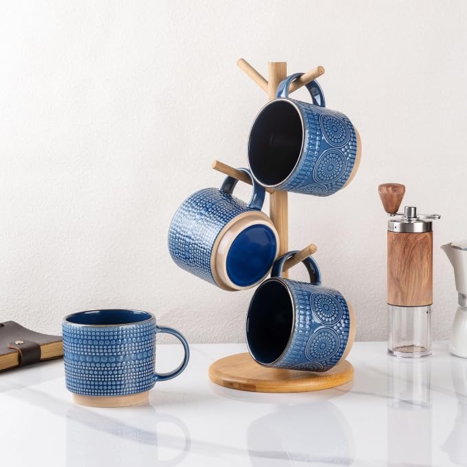 GBhome 16 oz Coffee Mugs Set of 4, Stackable Ceramic Coffee Cups Set | Modern - Image 7