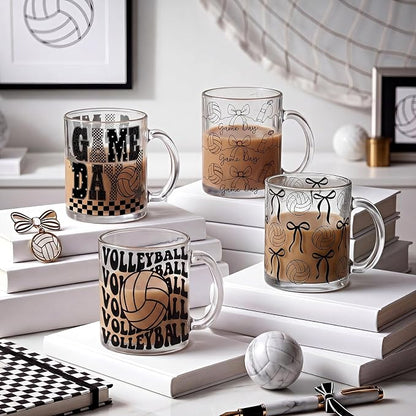 Tioncy 4 Pcs Bow Volleyball Coffee Mugs 12 oz Cute Bowknot Glass Cups - Image 6