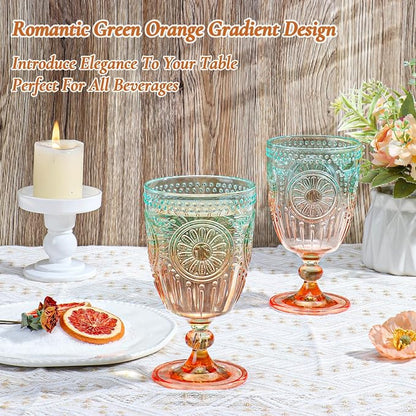 XUWAIDSGN 12Pcs Plastic Vintage Wine Glasses 13.5oz Reusable Embossed Goblet - Image 2
